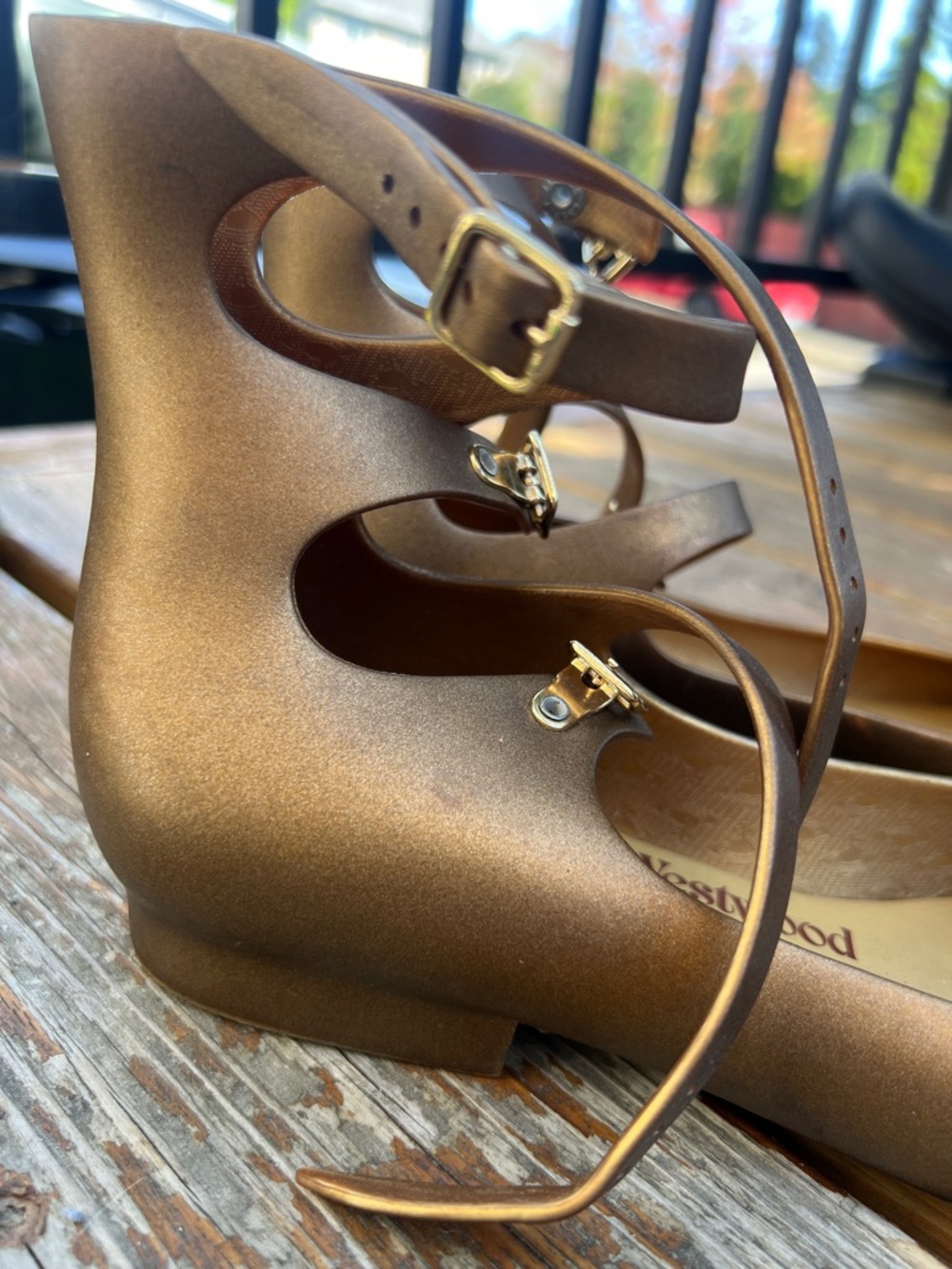 Vivienne Westwood Metallic Bronze Ankle-Strap Flats - Picture 7 of 10